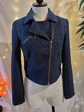 Flying Tomato Girl Next Door Lace Wool Polka Dot Short Moto Jacket Womens Size S